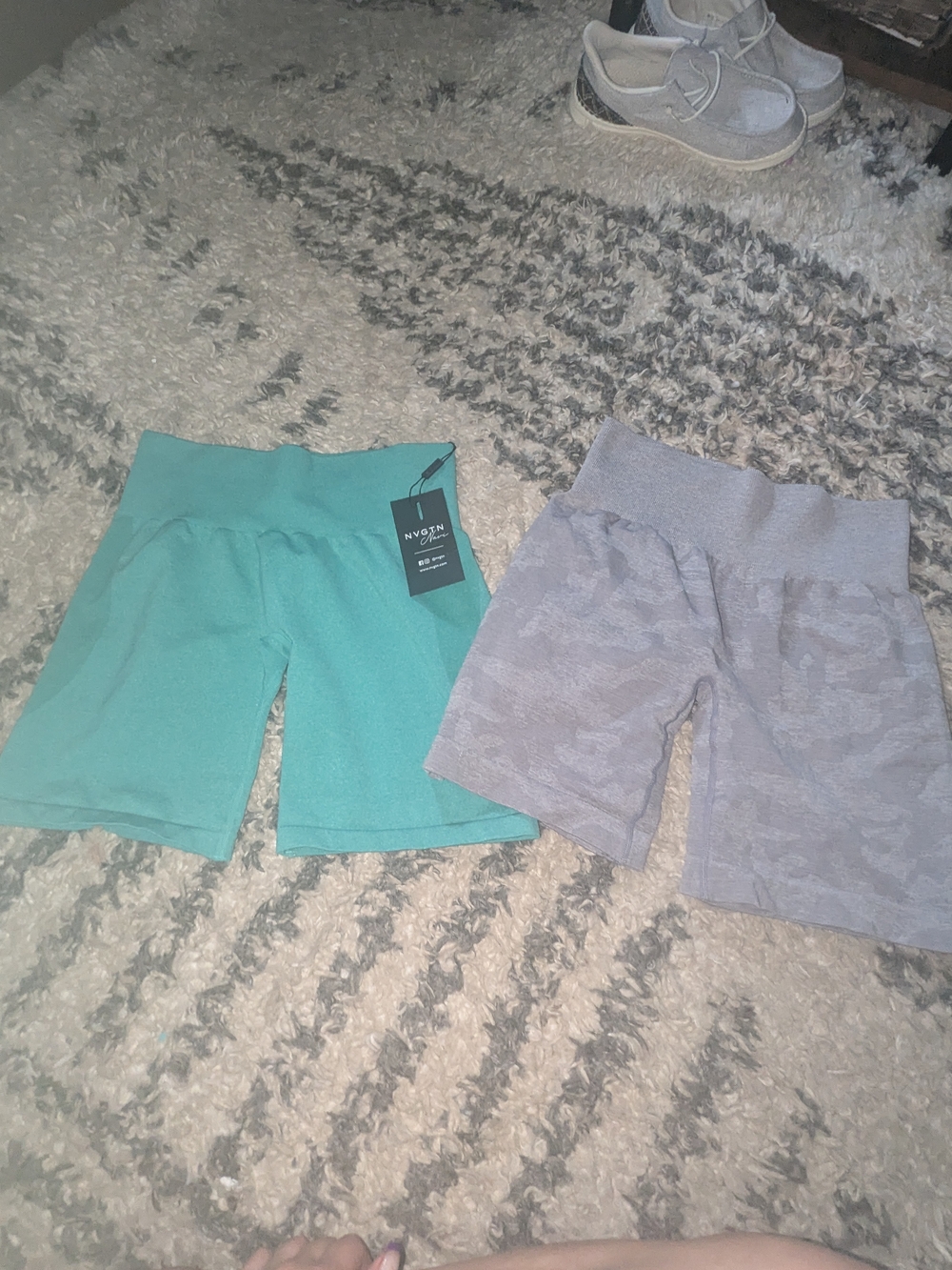 NVGTN Women's Teal and Light Gray Camo  Stretch Bike Shorts Duo